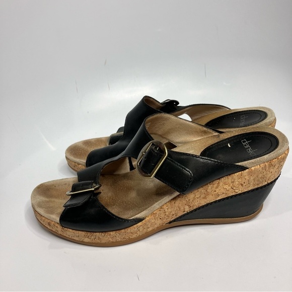 Dansko Carla wedge Sandals black leather size 41 - Picture 4 of 9